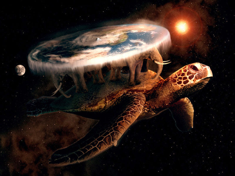 според някои хора Земята се рее в космоса на гърба на 4 слона, стъпили на гигантска костенурка