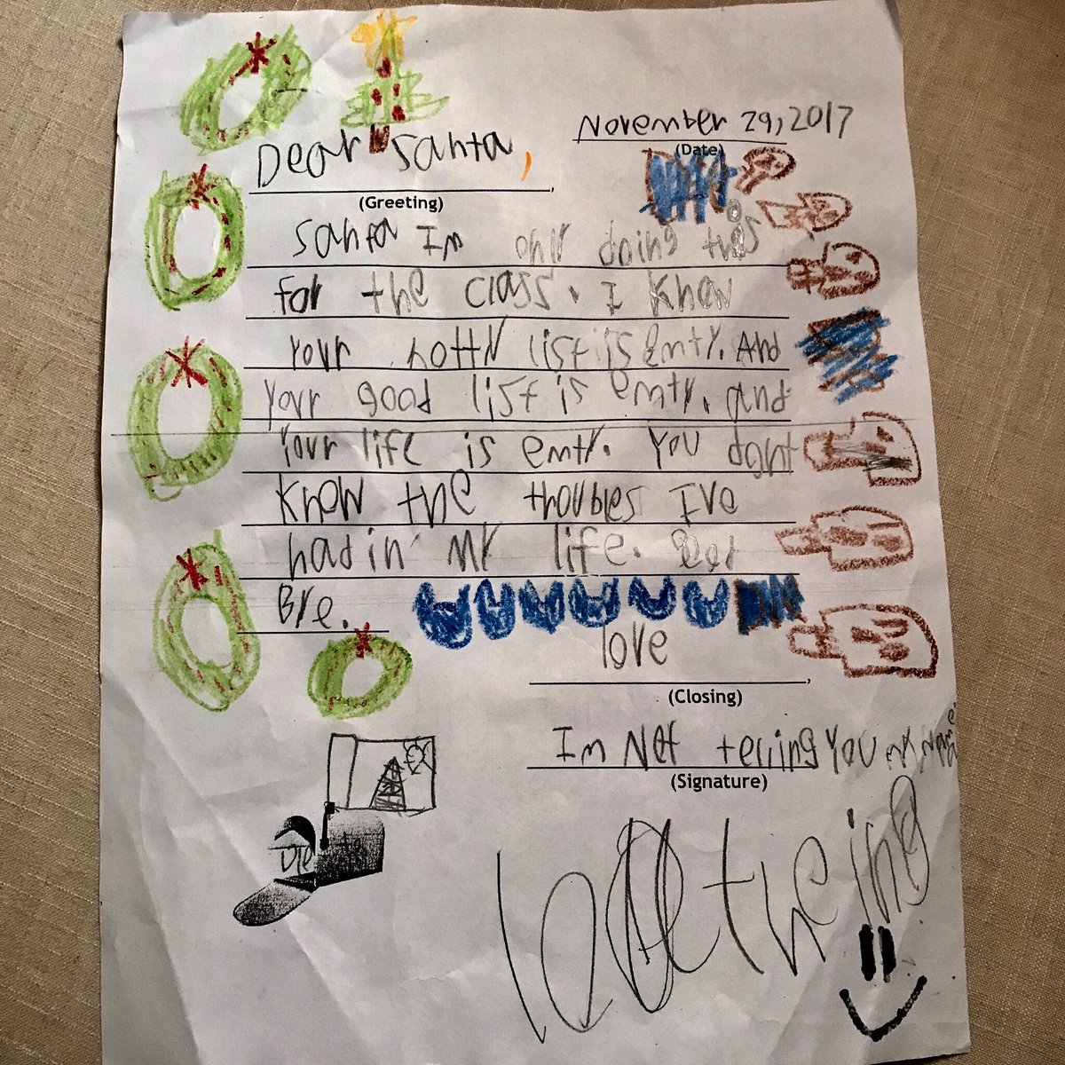 6-годишен разтърси социалните медии с писмо до Дядо Коледа