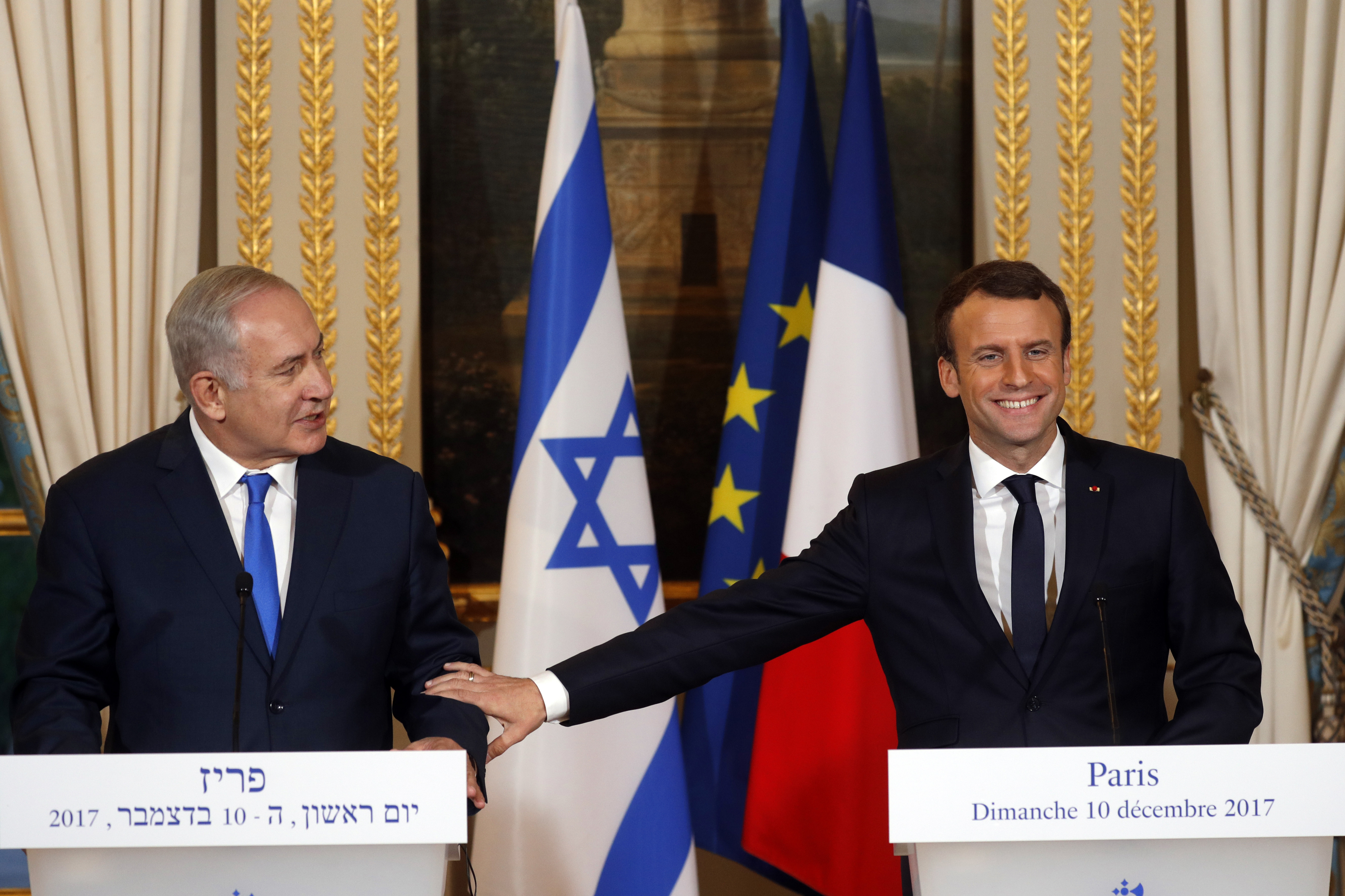 Макрон и Нетаняху на пресконференция след срещата в Елисейския дворец