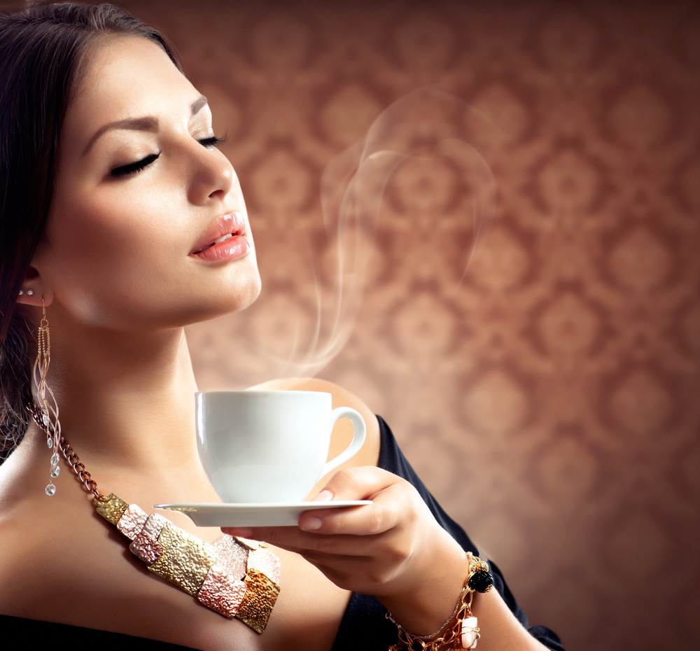 кафе, жена, аромат, щастие