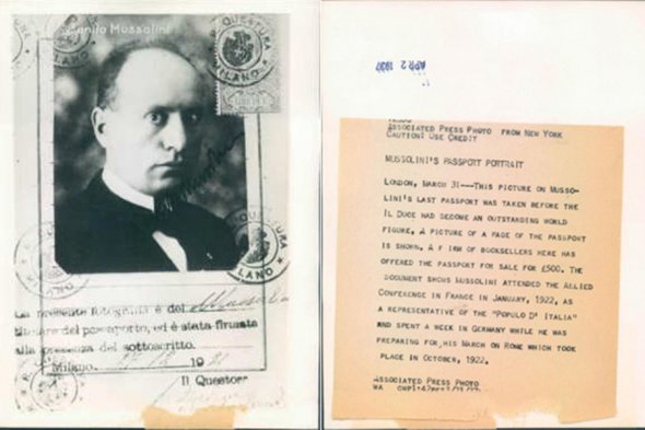 Паспорт на Бенито Мусолини