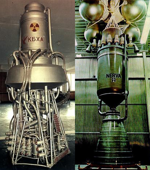 През 60-те и САЩ и СССР са разполагали с ядрен ракетен двигател, като двата образци са на снимката