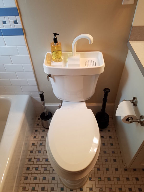 Мивка на казанчето, така че отпадната вода да бъде използвана за тоалетната