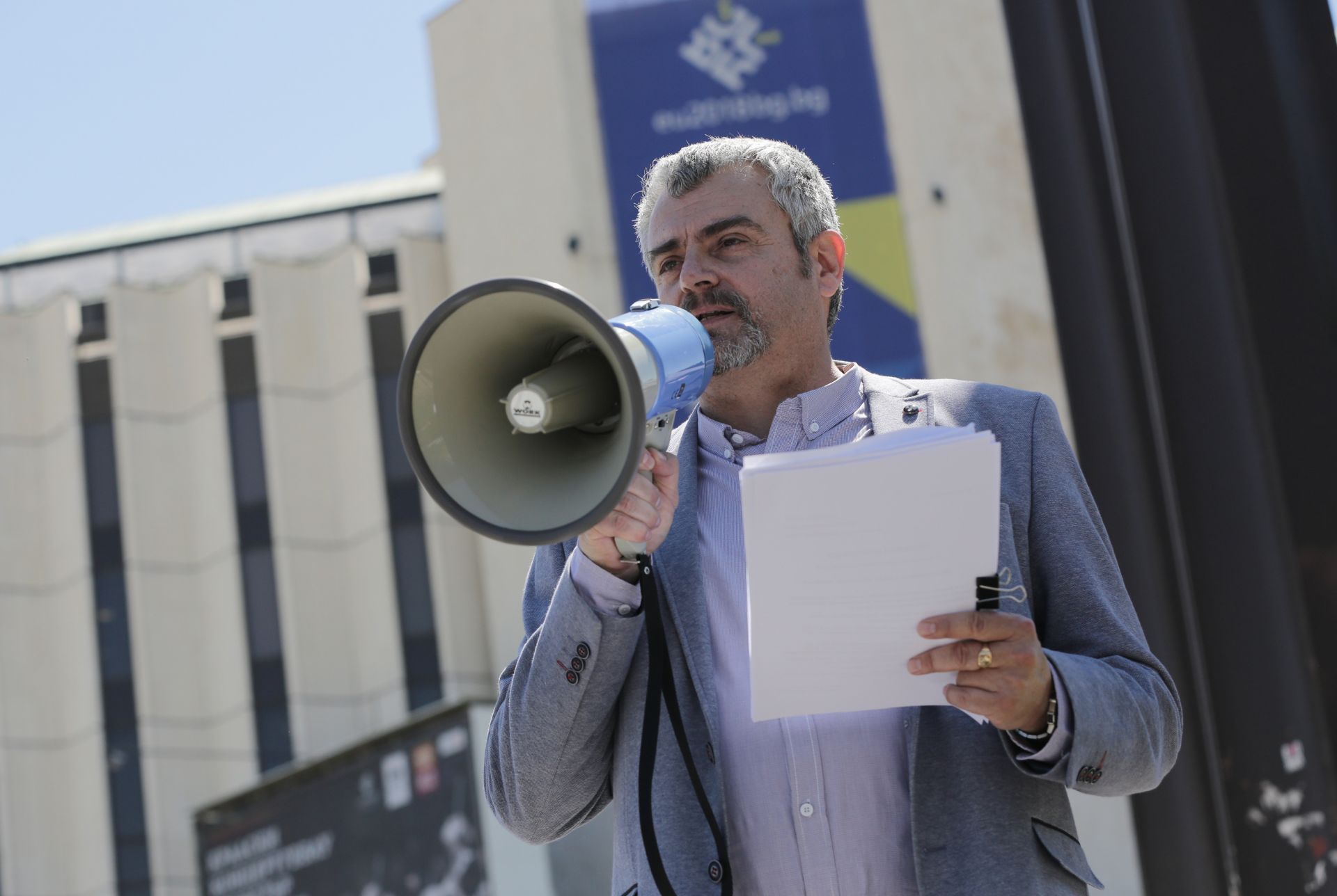 Председателят на Етичната комисия на Национално сдружение на общопрактикуващите лекари в България Георги Миндов на протеста