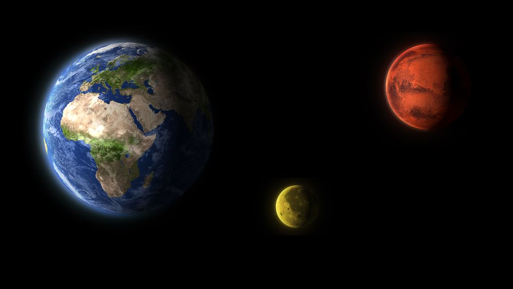 Сравнение на размерите на Луната, марс и Земята