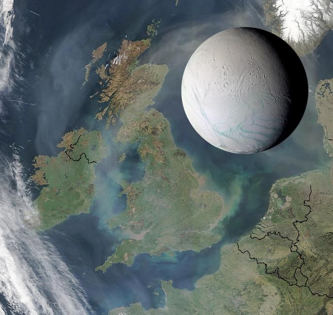 Площта на Енцелад е сходна с тази на Великобритания