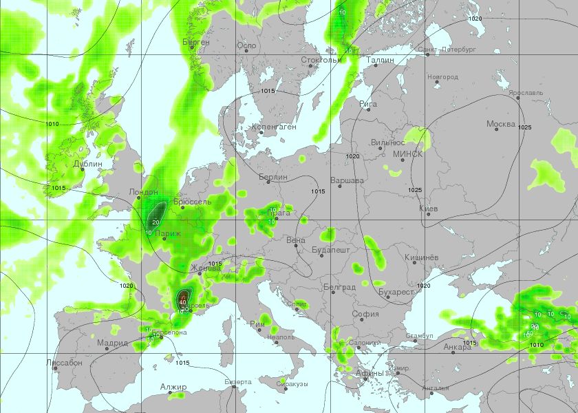 Карта на очакваните валежи утре в ранния следобед