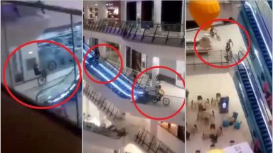 Авантюристи на 2 колела щурмуваха мол "България" (видео)