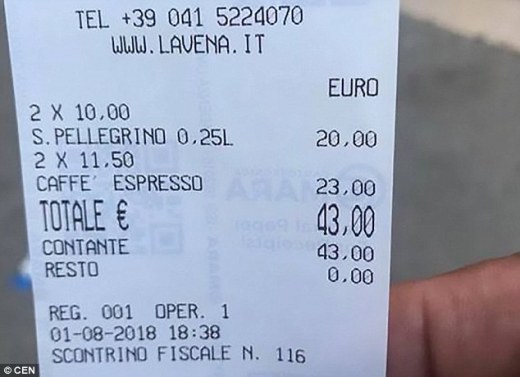 43 евро за кафе и вода на площад Сан Марко