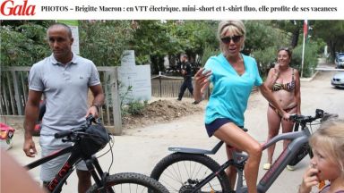Брижит Макрон (65) впечатли със стегнати крака по време на велопоход