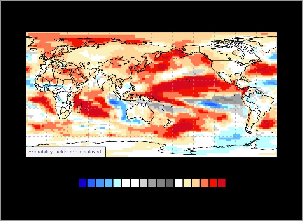 Очаквана вероятност за реализация на температурните аномалии, карта на APEC
