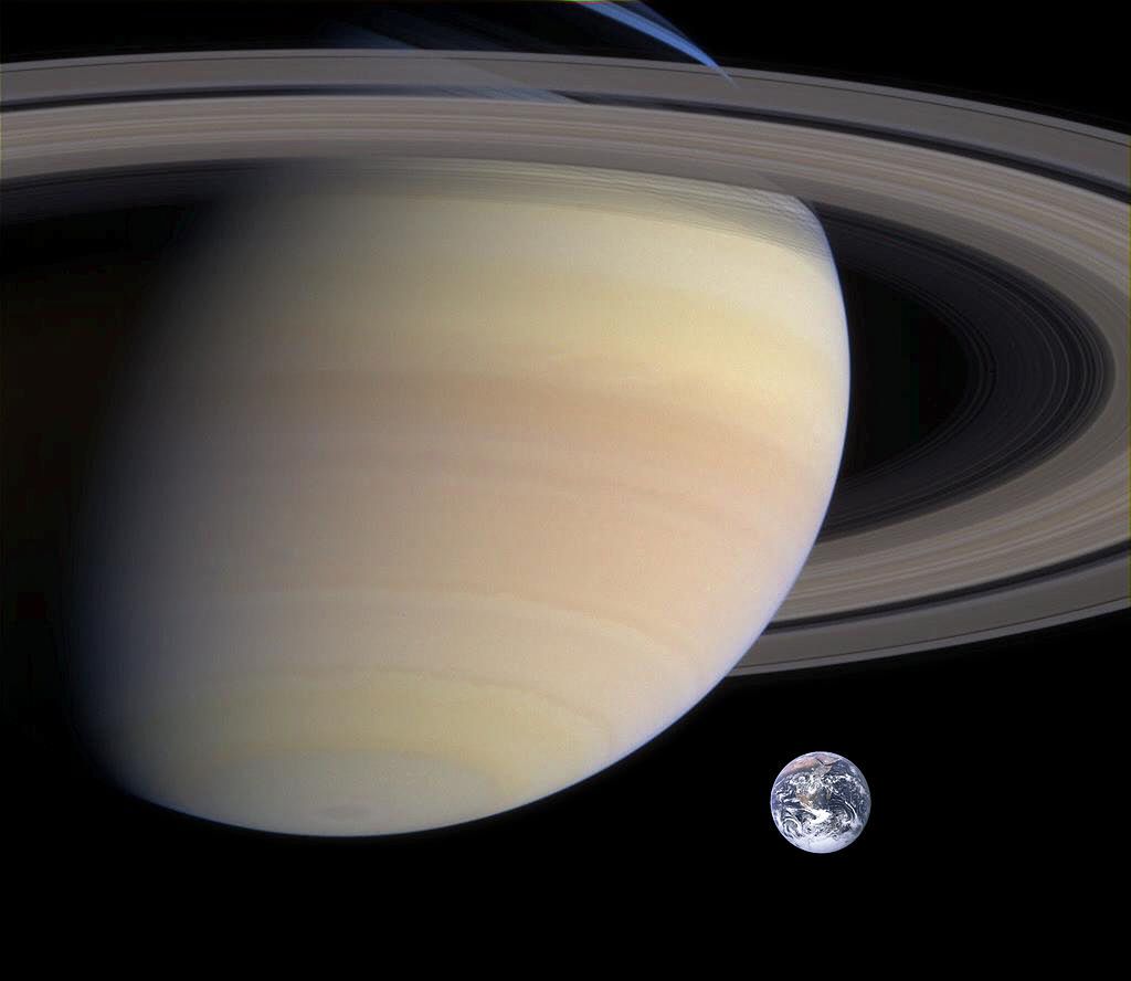 Сатурн, сравнен със Земята