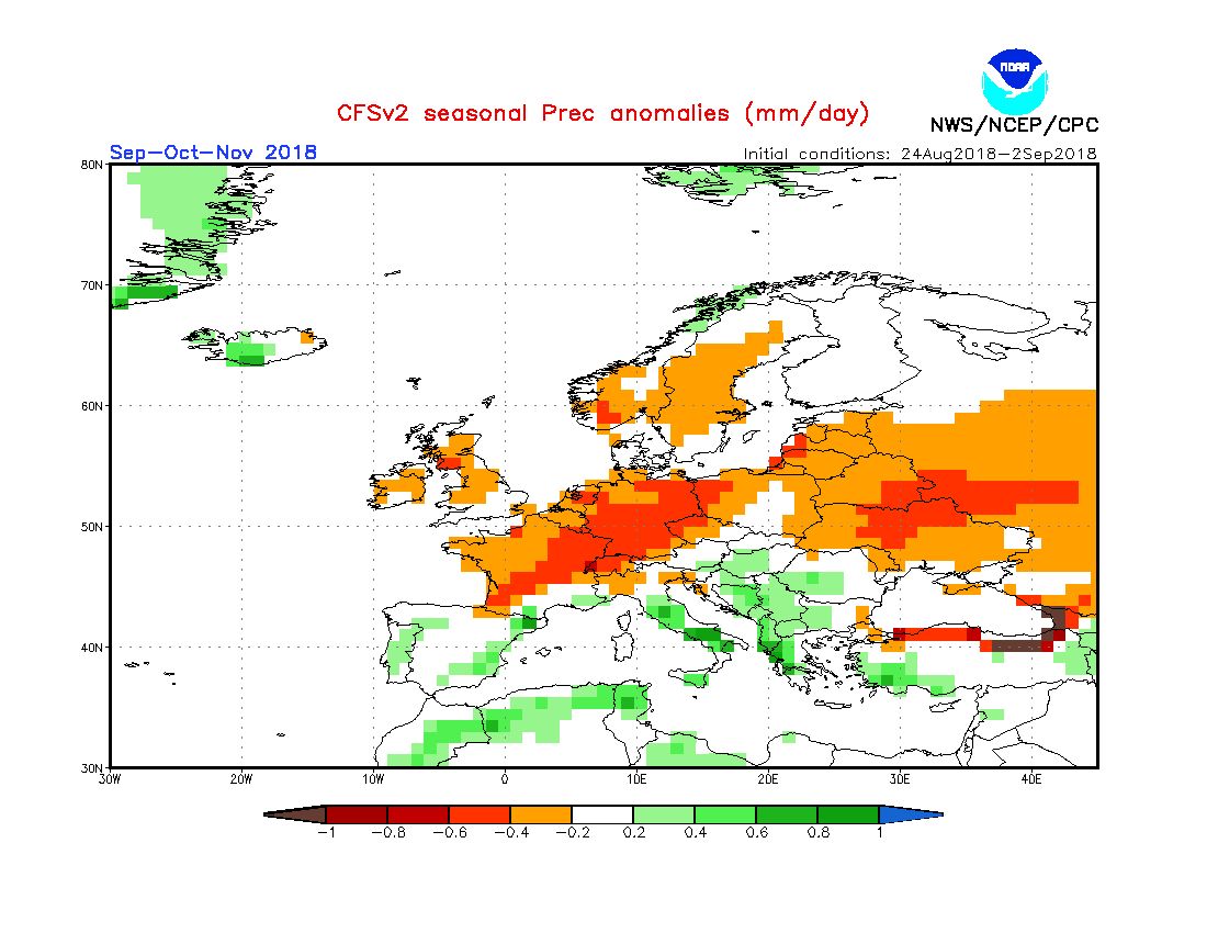 Очаквано отклонение на сезонните валежи за периода септември-ноември. В Западна България символично над, в източна - малко под обичайните