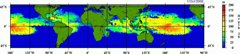 Местата в Световния океан, където средно температурата на повърхността и поне до 50 метра дълбочина е поне 26 градуса и половина. Следва да се има предвид, че понякога тези площи са по-големи.