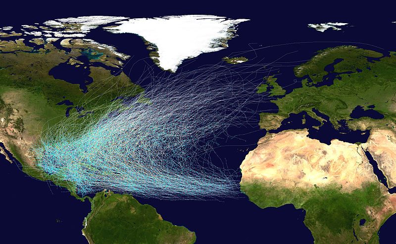 Маршрутите на тропическите циклони в северния Атлантик