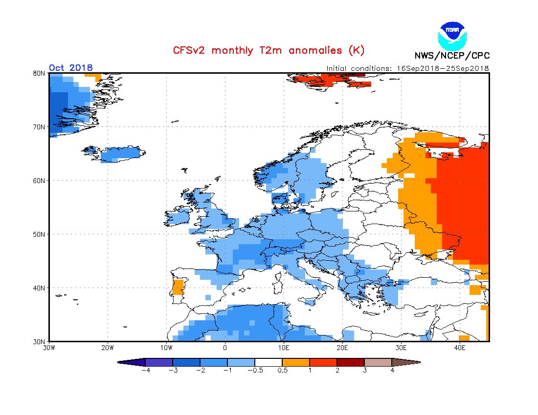 НОАА: Поднормени месечни температури за Балканите