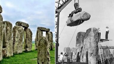 Разочароващи архивни снимки от реставрация на Стоунхендж