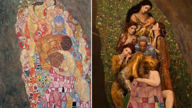 Възстановка с живи модели на картините на Густав Климт