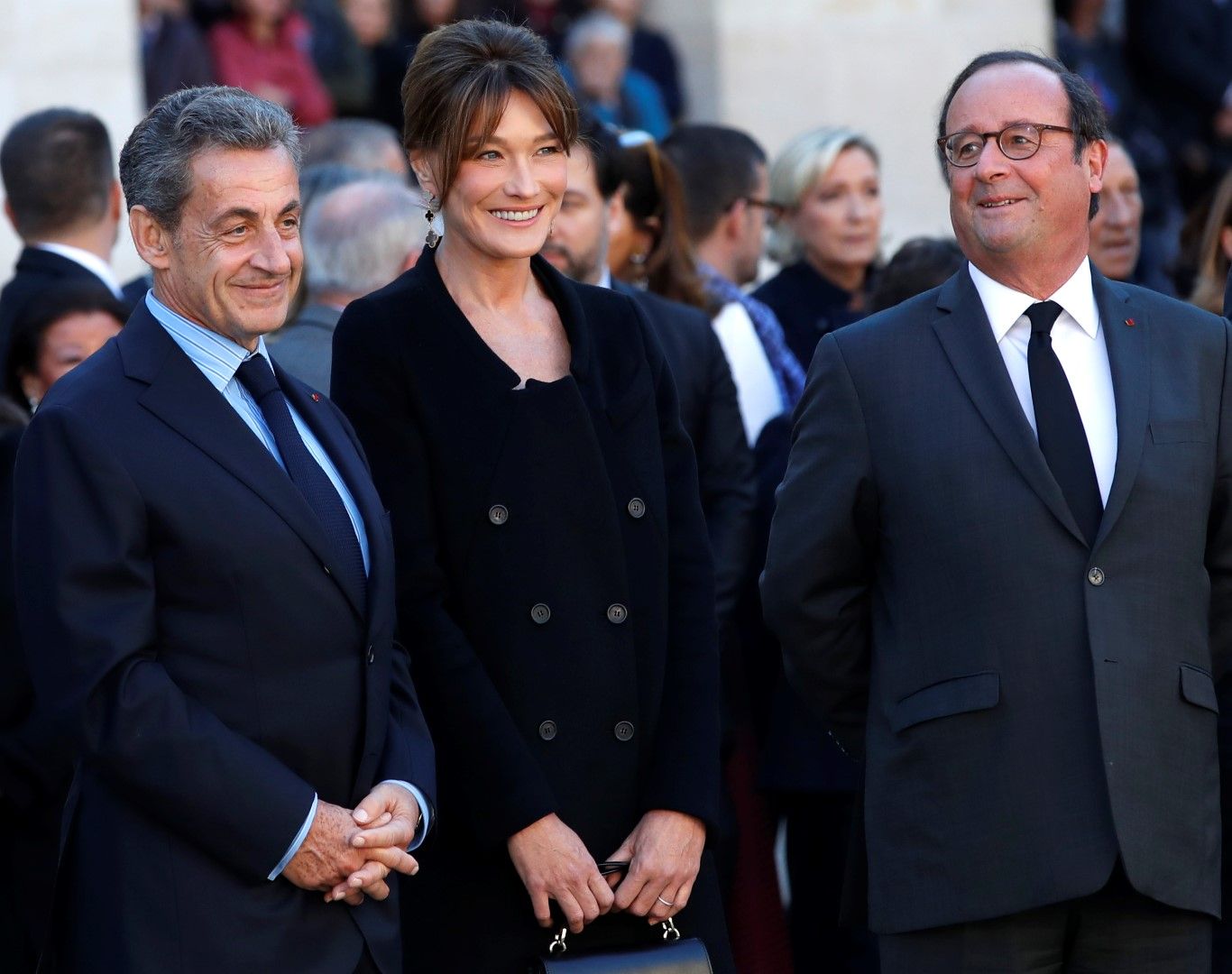 Президентите Франсоа Оланд, Никола Саркози и съпругата му Карла Бруни