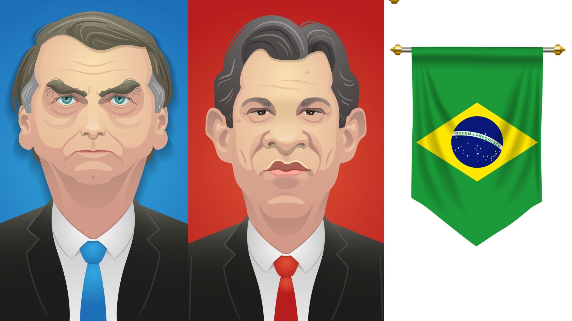 Жаир Болсонаро (вляво) и Фернандо Адад ( в средата) излизат на балотаж в надпреварата за президентския пост в Бразилия