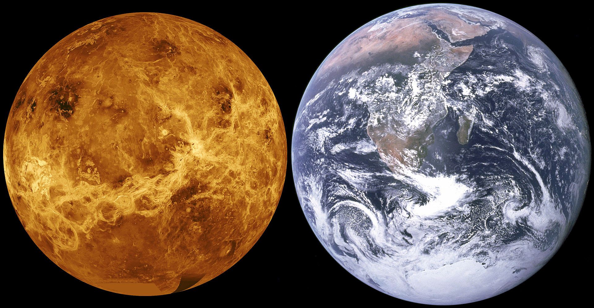 Венера, сравнена със Земята