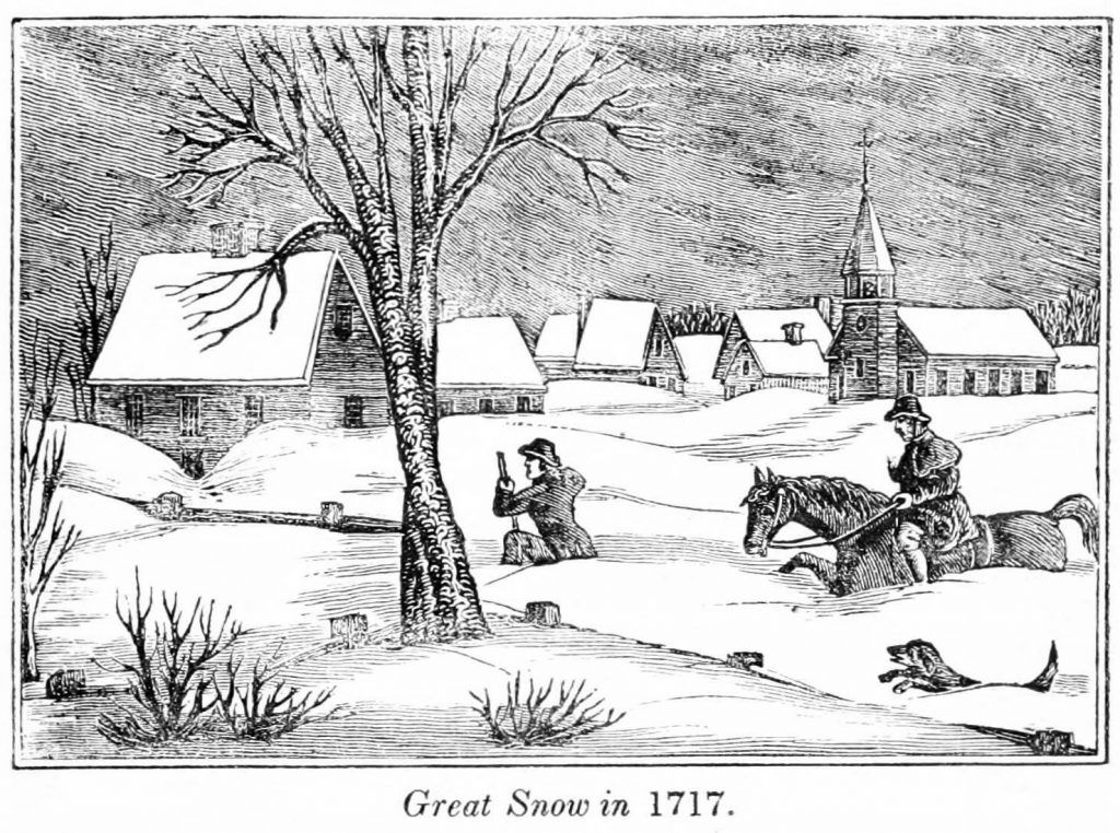 Репродукция на картина от известната зима през 18-ти век в Масачузетс, по време на това, което някои наричат "Малката ледена епоха", поради липса на по-добър термин. Но в сравнение с истинските ледникови епохи, това е гротескно краткотрайно и слабо, казва
