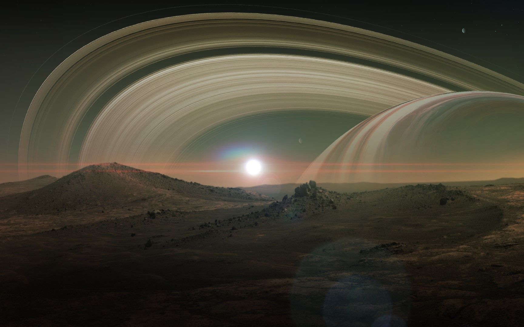 3-Д илюстрация на вероятния изглед от повърхността на Титан