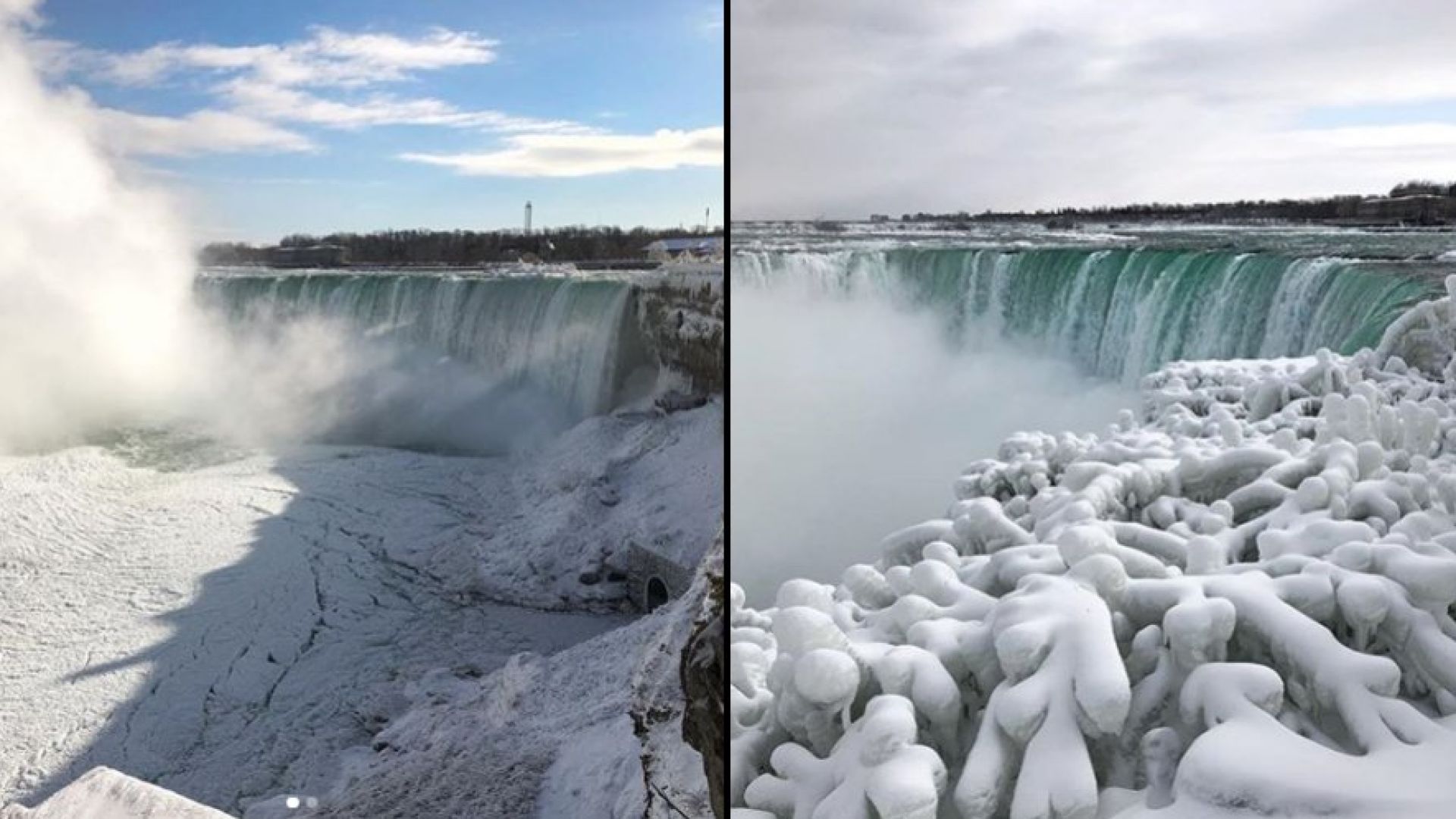 Ниагарският водопад замръзна в спираща дъха гледка (видео)