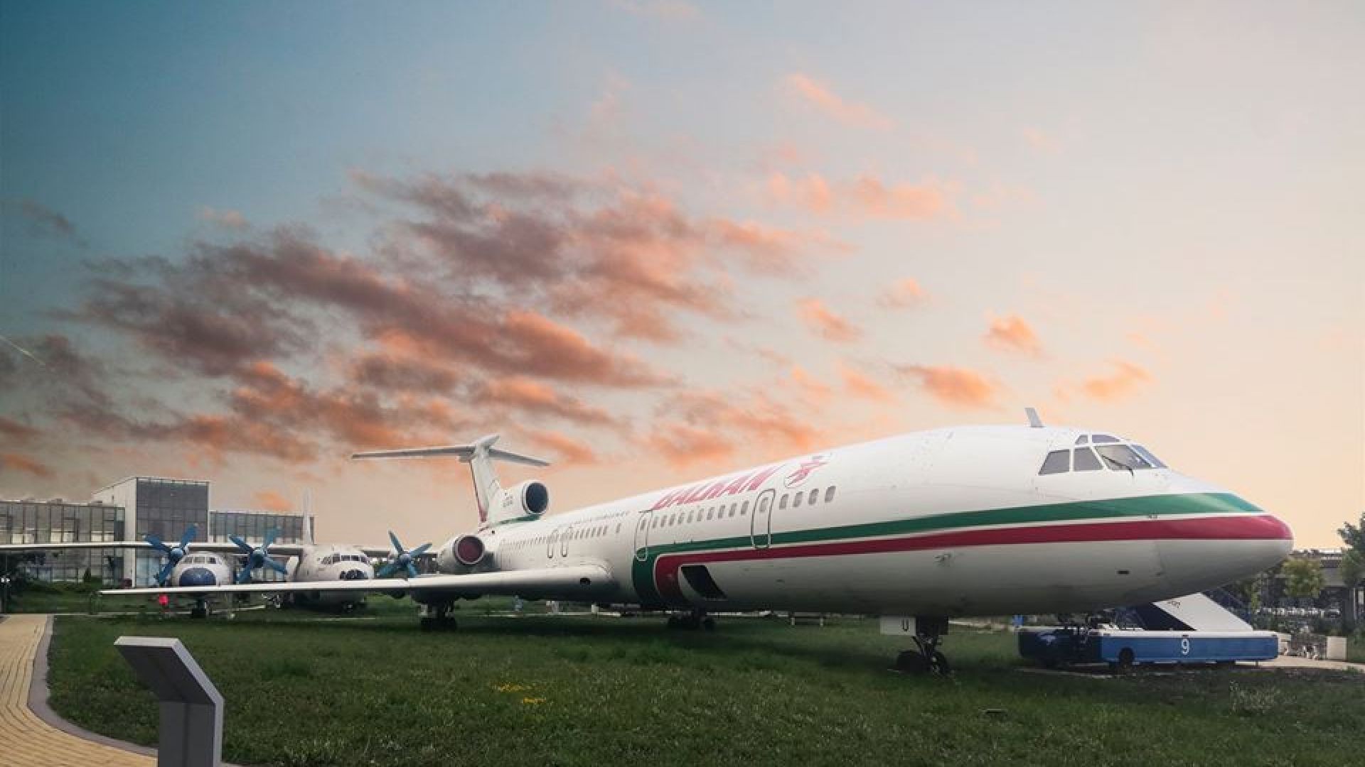 Експозицията на пътнически селскостопански и военни самолети разположена на открито