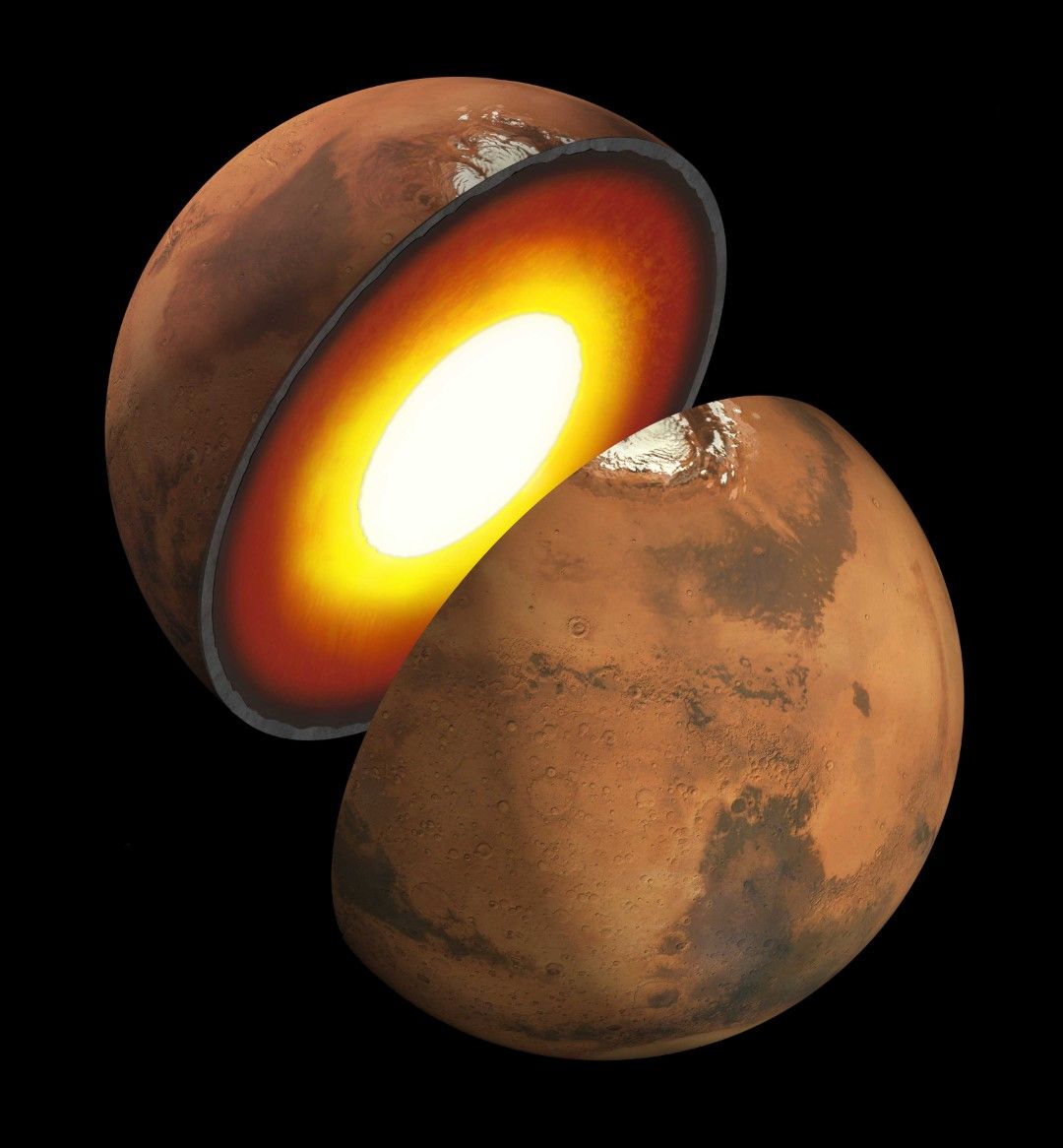 Структурата на планетата Марс е донякъде сходна с тази на Земята, но ядрото и не поддържа постоянно и силно магнитно поле, за разлика от това на Земята. Смята се, че някога е било различно и Марс също е имал свое такова. След изчезването му, той постепенн