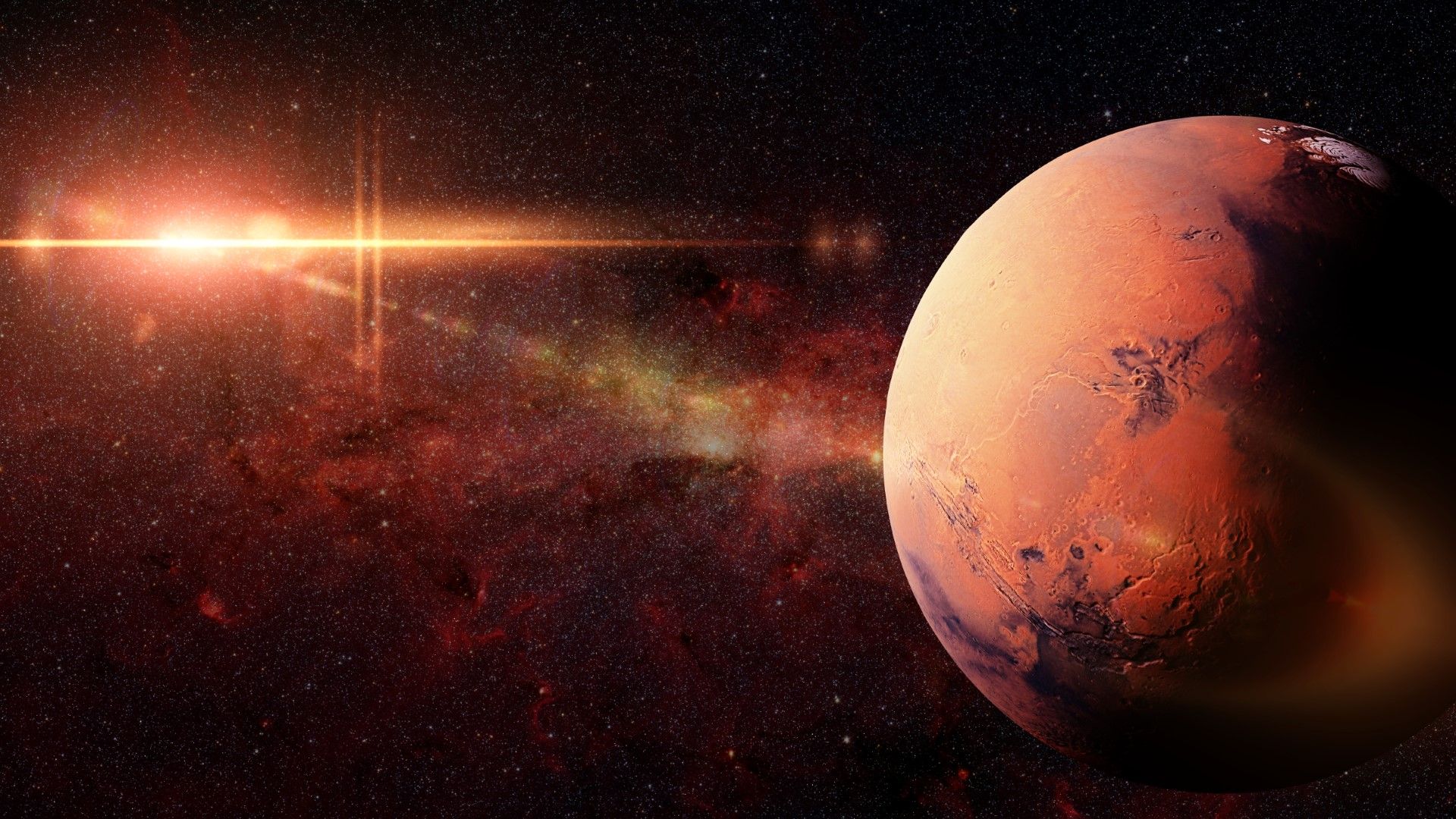 Марс на фона на  общата ни звезда: Слънцето