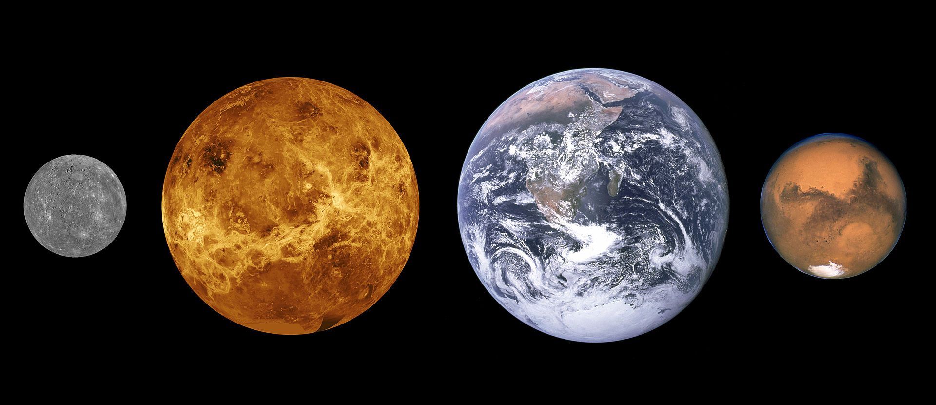 Меркурий, сравнен със Земята