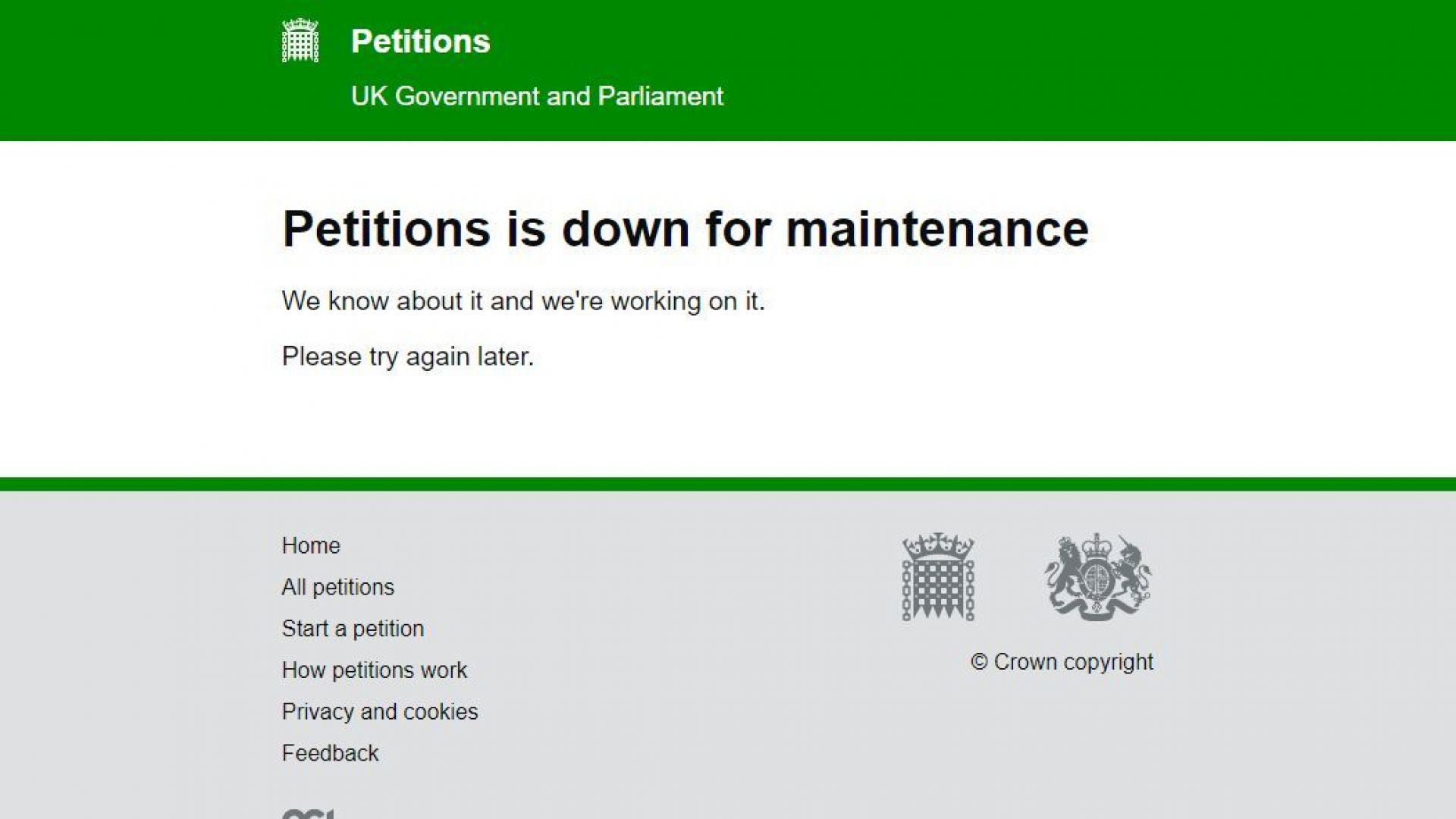 На сайта на британското правителство на който се събират подписи
