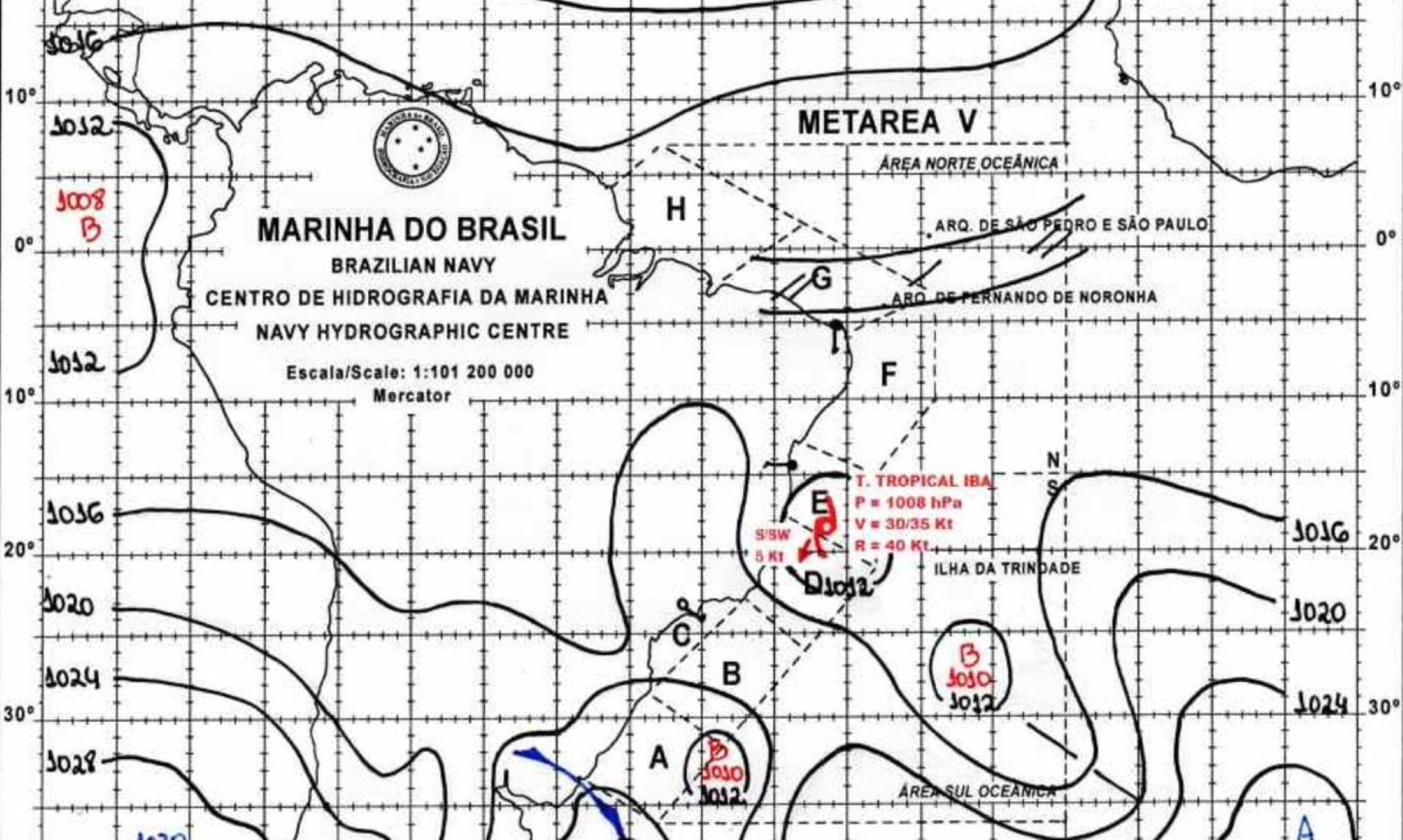 Приземен анализ на метеобюрото на военноморските сили на Бразилия