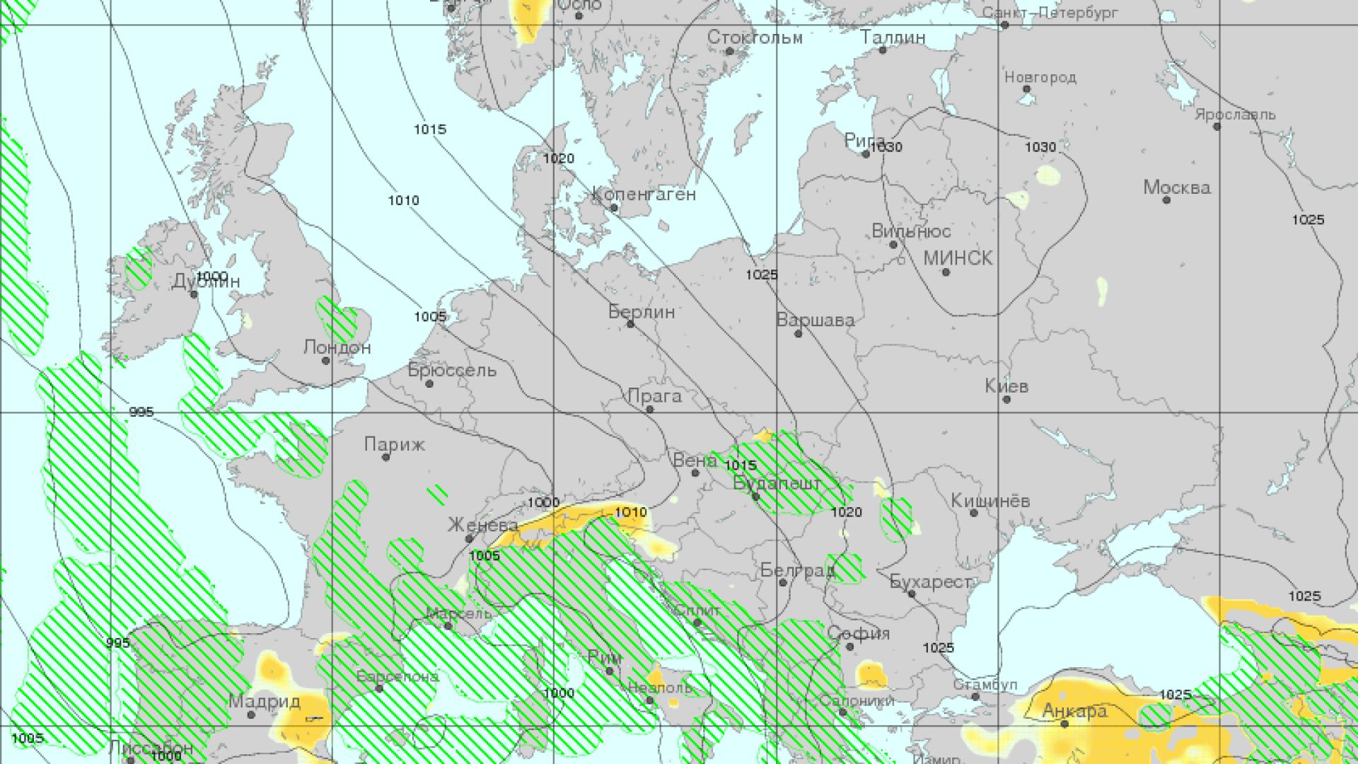 Видно от картата (източник meteoinfo.by), засега валежните зони заобикалят или засягат само с перифериите си страната ни