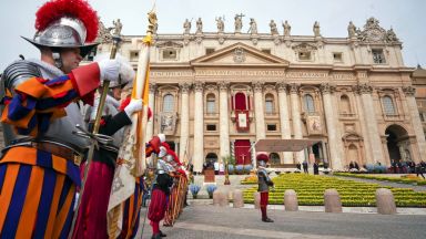 Те пазят папата: Безмилостни охранители, облечени като участници в пъстър карнавал