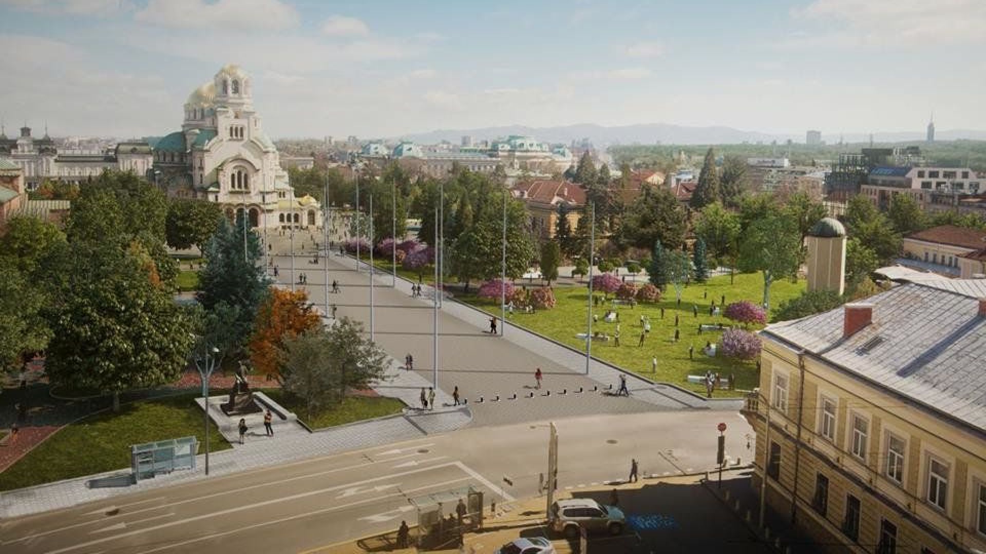 Гранитните павета в зоната на площад Св Александър Невски включително