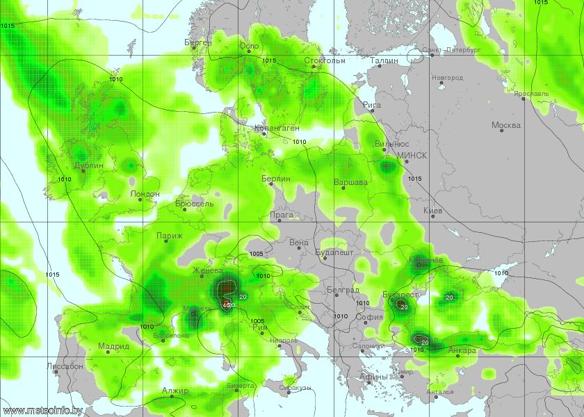 Карта на очакваните валежи за края на седмицата - на запад те ще спират, а такива са възможни на североизток