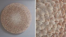 Британски художник създава потресаващи пана от хиляди мидени черупки