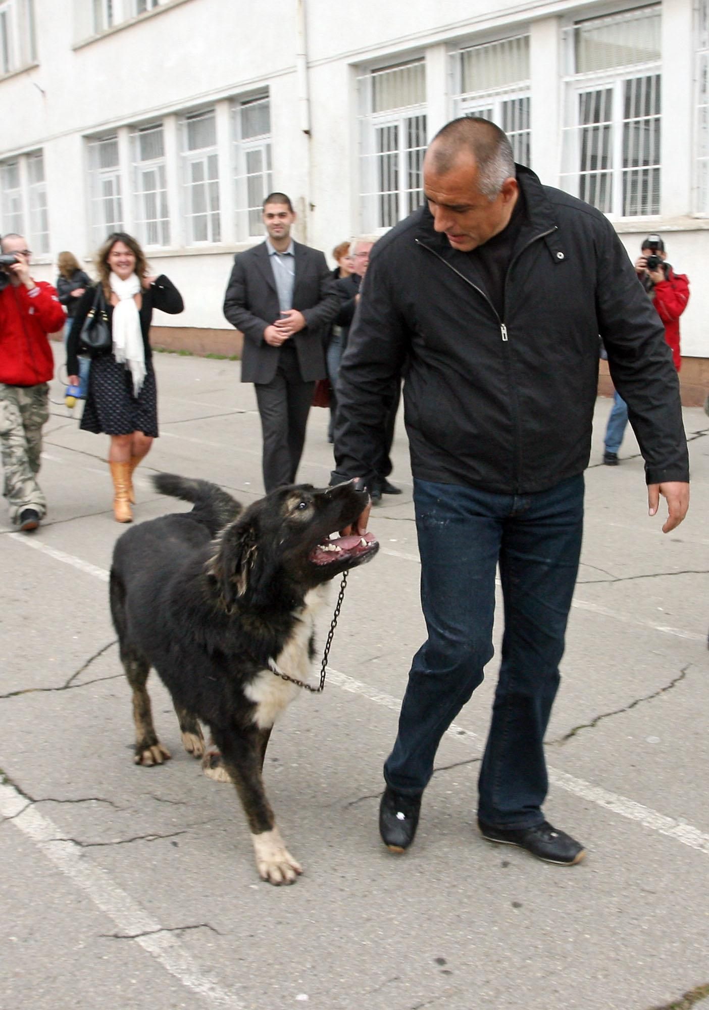 Бойко Борисов се появи с кучето си, за да гласува на местните избори през 2007 г.