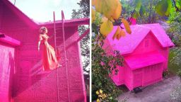 Дизайнер изплита на една кука розова къща, символ на надеждата