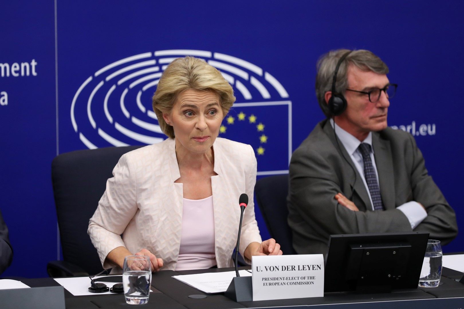 Урсула фон дер Лайен и председателят на Европейския парламент Давид-Мария Сасоли, 16 юли 2019 г.
