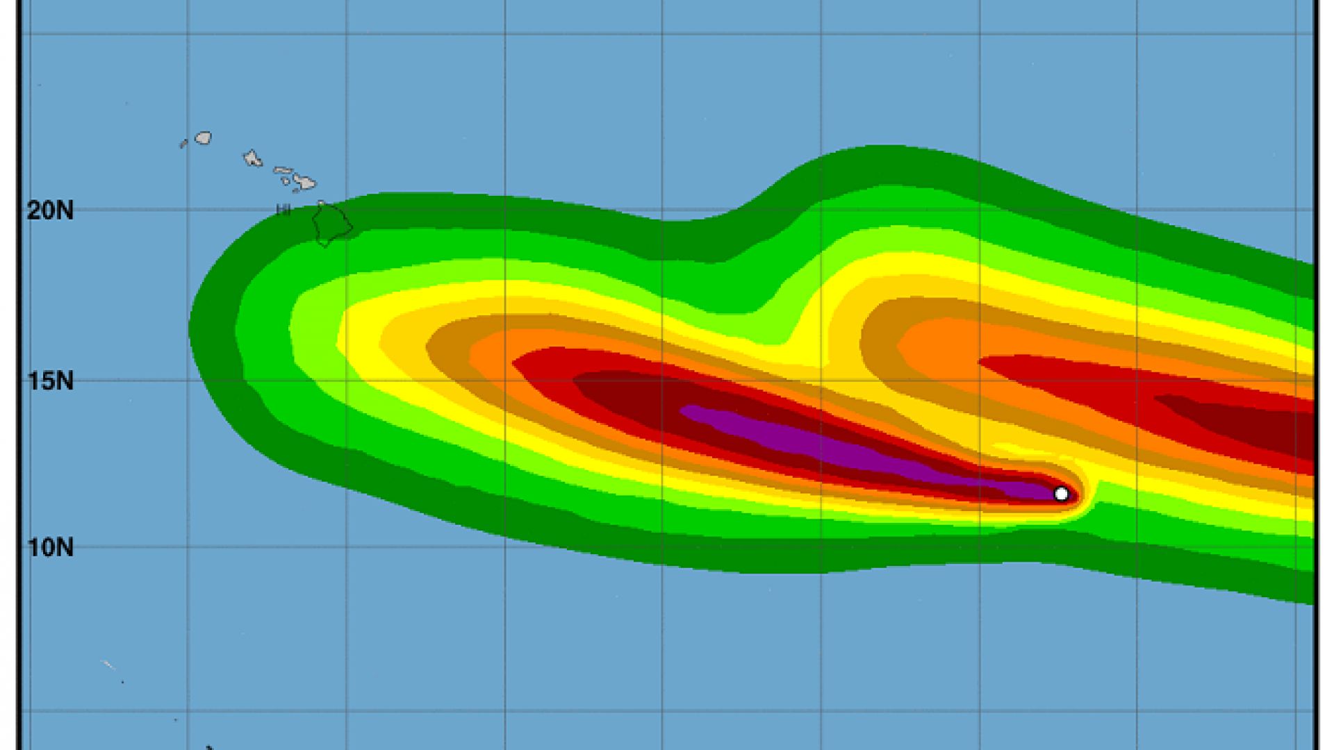 На картата на НОАА се виждат прогнозираните бъдещи траектории на двата тропически циклона