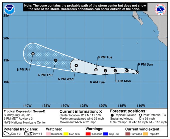 Флоси е още далеч на изток, но според актуалните прогнози Хаваите лежат точно на пътя на траекторията му