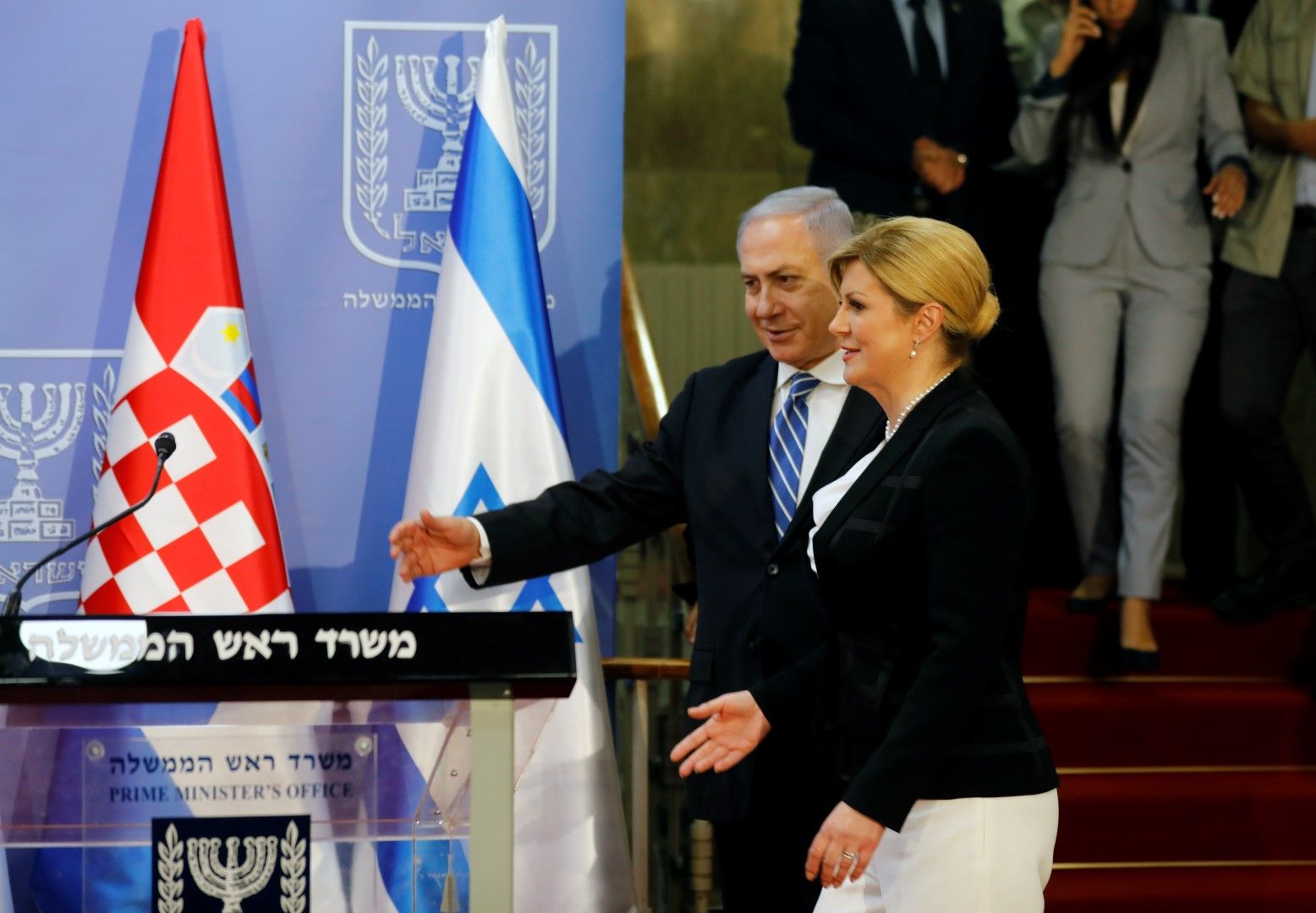 Премиерът на Израел Бенямин Нетаняху и президентът на Хърватия Колинда Грабар Китарович на съвместна пресконференция в Ерусалим, 29 юли 2019 г.