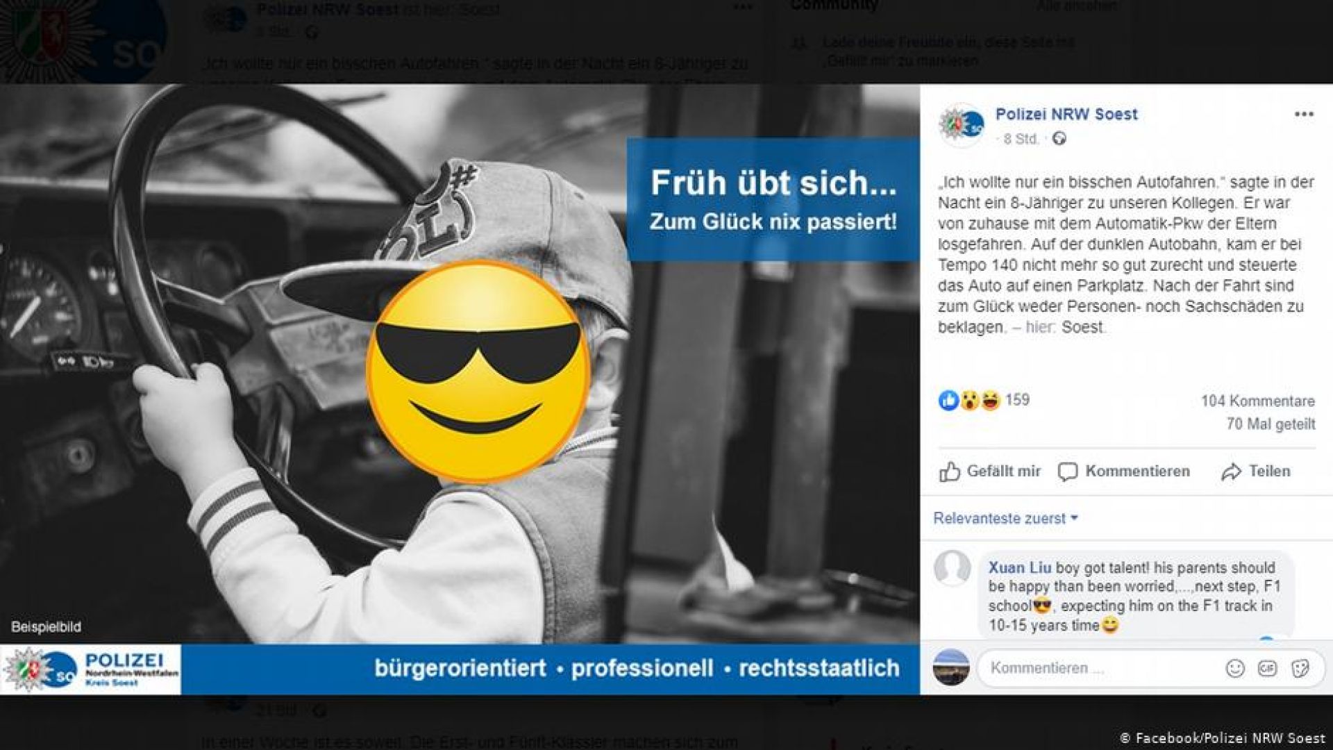 Полицията съобщи за 8 годишно немско момче което подкарало колата на