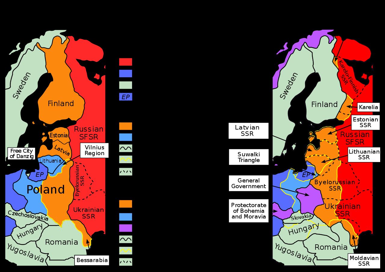 Планирани завоевания и сфери на влияние в Централна Европа и постигнати териториални промени за периода 1939 – 1940 в съответствие с тайния пакт Рибентроп-Молотов