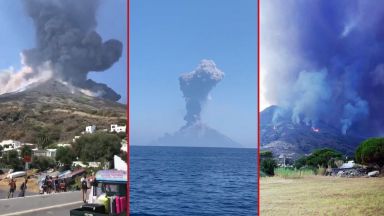 Вулкан изригна край Сицилия и подпали горите на остров Стромболи