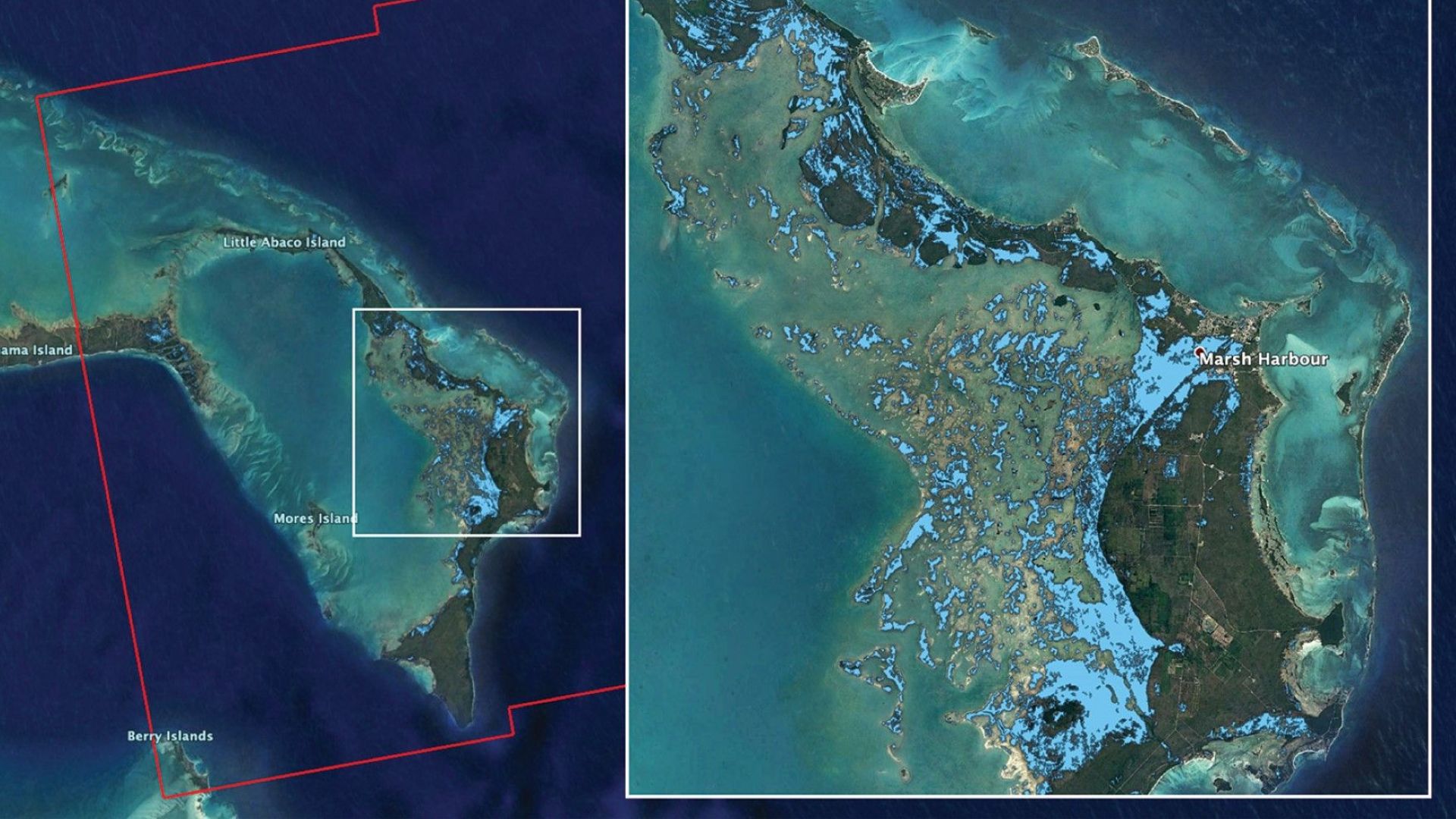 НАСА картографира наводненията на Бахамите след урагана Дориан