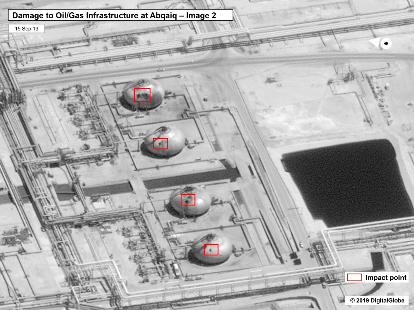 САЩ разпространиха снимки на пораженията върху атакуваната с дронове петролна инфраструктура на "Арамко", Саудитска Арабия 